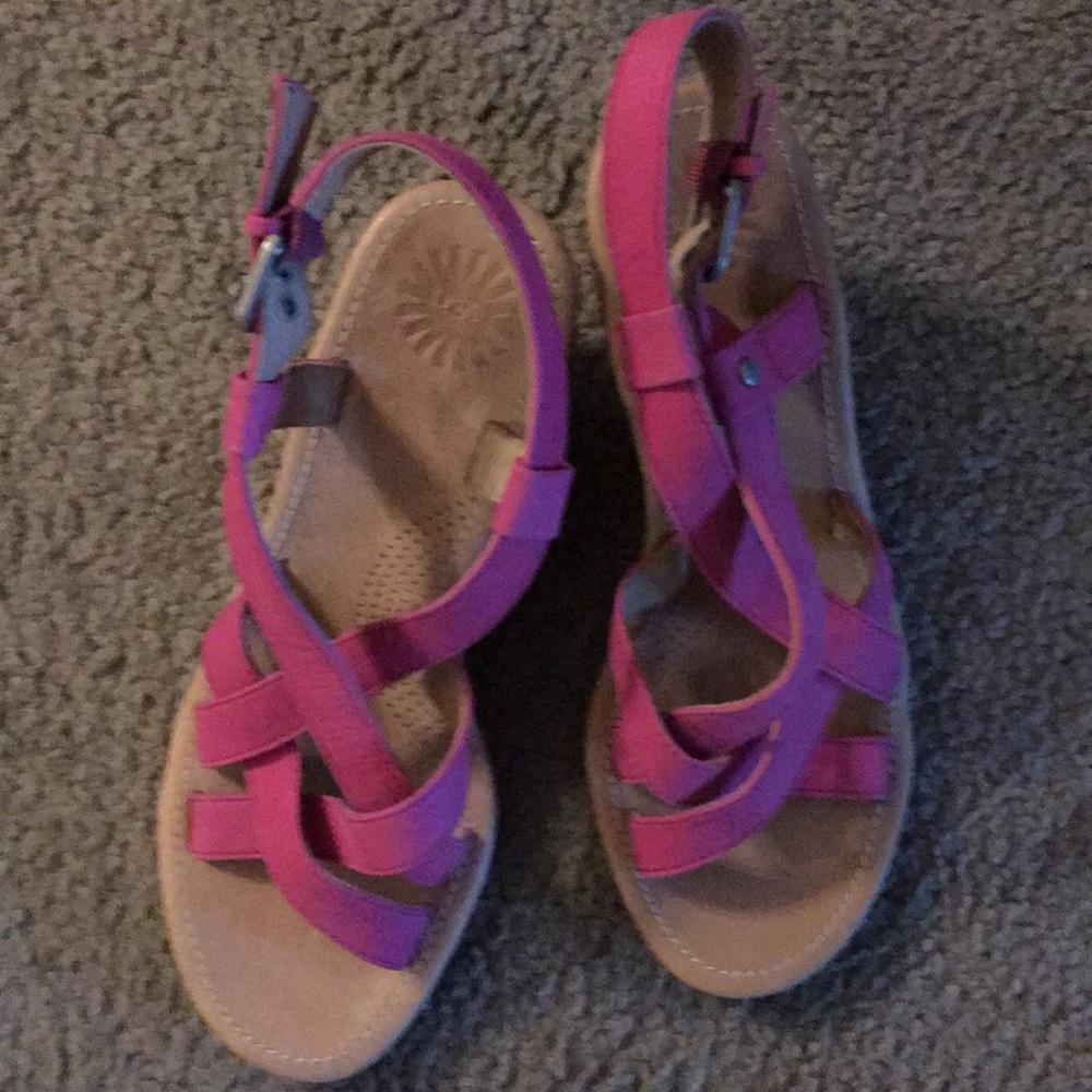 Genuine leather Pink UGG wedges